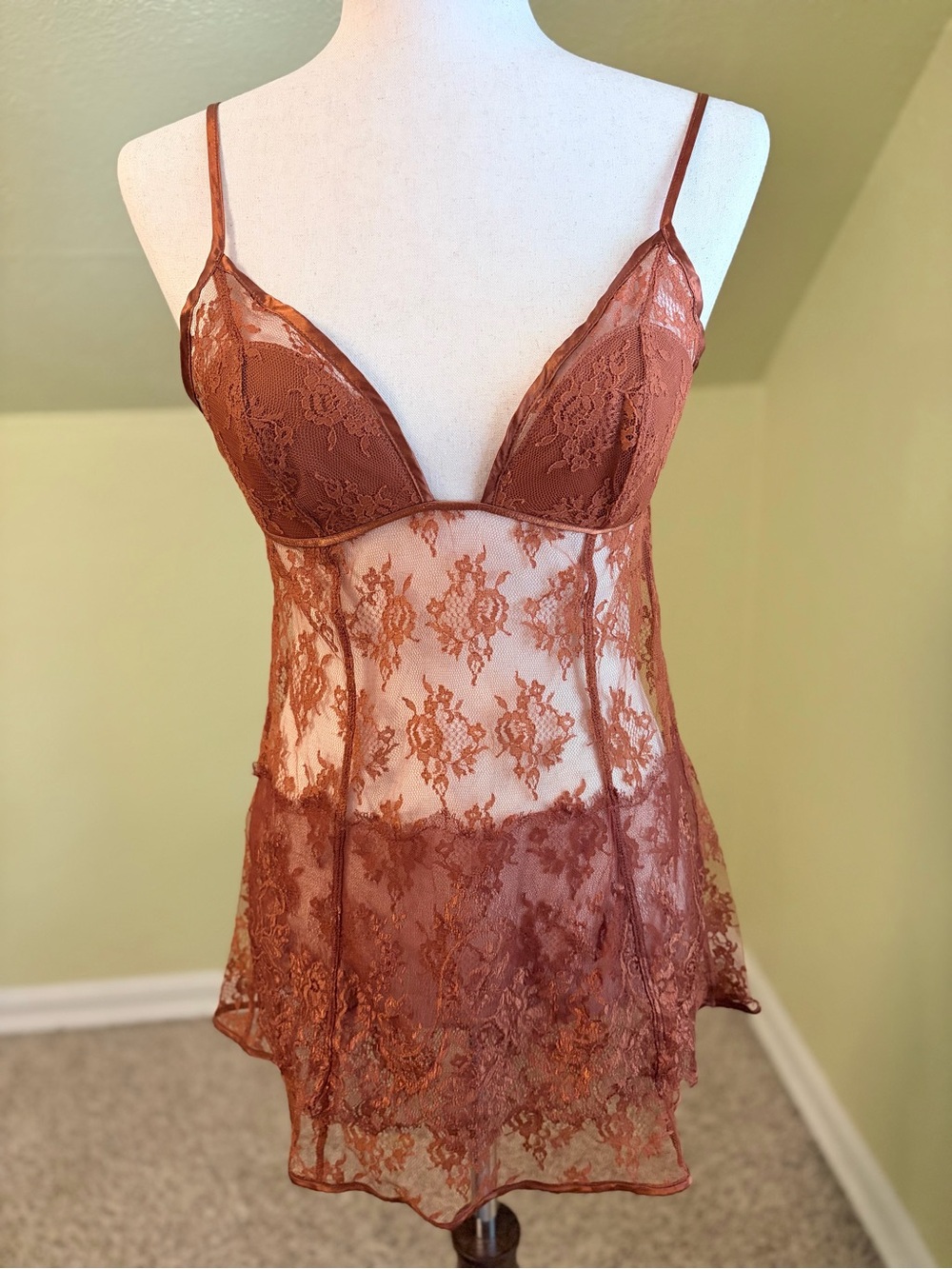 VTG 2006 Victoria's Secret Very Sexy Lace Babydoll Chemise - Size M Burnt Orange - Picture 6 of 10